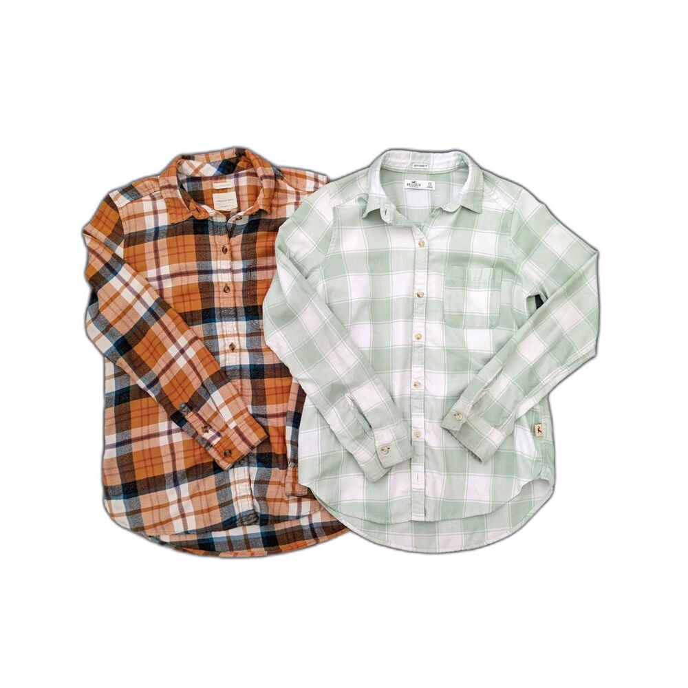 American Eagle (S) and Hollister (XS) Women's Flannel Long Sleeve Bundle Shirts